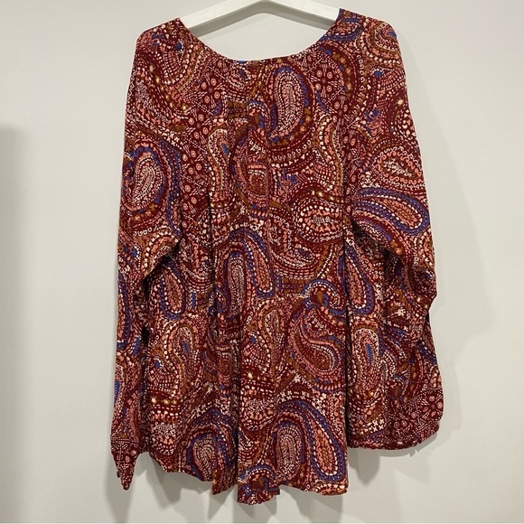 Women's Long Sleeve V-Neck Tunic Top - Knox Rose™ Red Paisley Size XXL - Picture 7 of 8